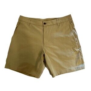 Lululemon Mens 32 Khaki Tan Golf Shorts Stretch Performance Zipper Pocket